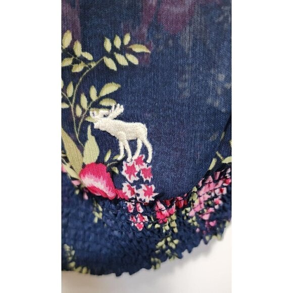 Abercrombie Kids Floral Ruffle Sheer Navy Peasant Blouse Size M - Picture 3 of 9